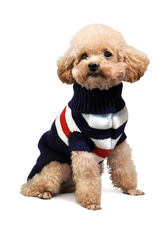 Dog Sweater – Navy Striped Knit Turtleneck