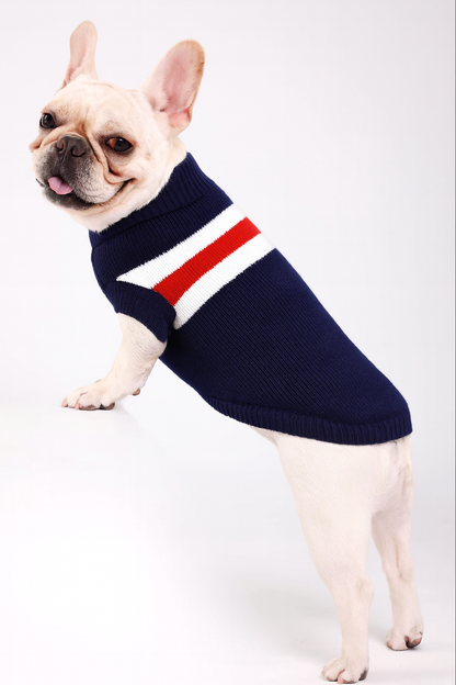 Dog Sweater – Navy Striped Knit Turtleneck