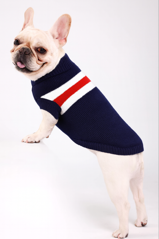 Dog Sweater – Navy Striped Knit Turtleneck